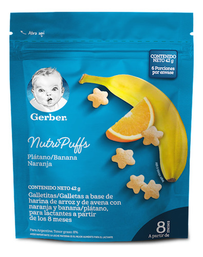 Cereal Gerber Puffs Sabor Banana Naranja X 50 Gr