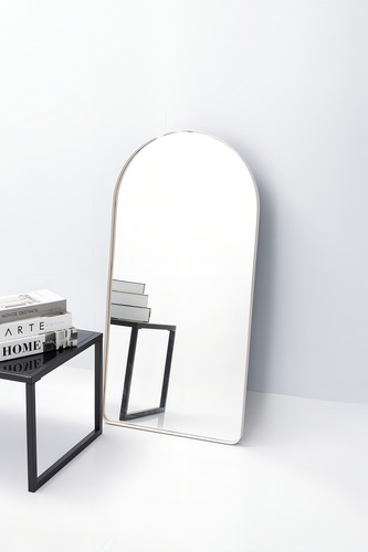 Espelho Arco Base Reta C/ Moldura Em Aço Retrô 100 X 50 Cm Moldura Off White