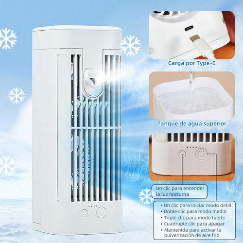 Mini Enfriador Portatil Ventilador de aire acondicionado con nebulización y luz nocturna de mesa