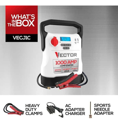 Jumper Arrancador Vector 1000 Amperios Con Compresor Lámpara