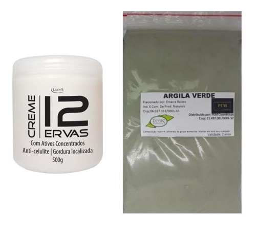 Argila Pura Verde 500g E Creme 12 Ervas Diminui Medidas