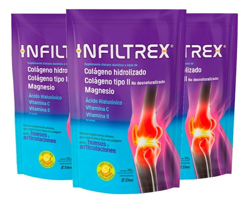 Pack X 3 Infiltrex Colageno Polvo 300 Gr Huesos Y Articula