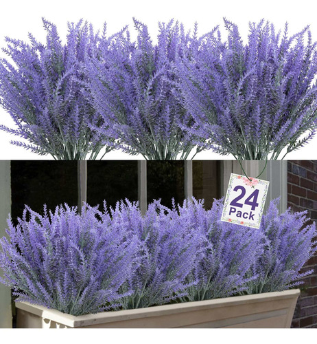 24 S Flor Artificial Lavanda Morada Plastico Falso Rayo Uv