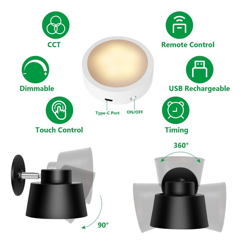 Lámpara De Pared Led Aiboo, Lámpara De Pared Recargable