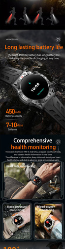 Reloj Inteligente, Altímetro, Barómetro, Compas, Zinc. Negro Silicona Gris Gris Oscuro