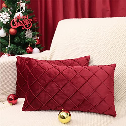 Pack Of 2 Wine Red Velvet Throw Pillow Covers 12 X 20 I...