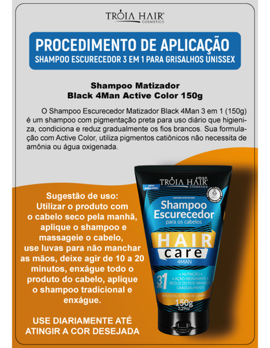 Shampoo Tônico Escurecedor Grisalho/ Branco Cabelos Unissex