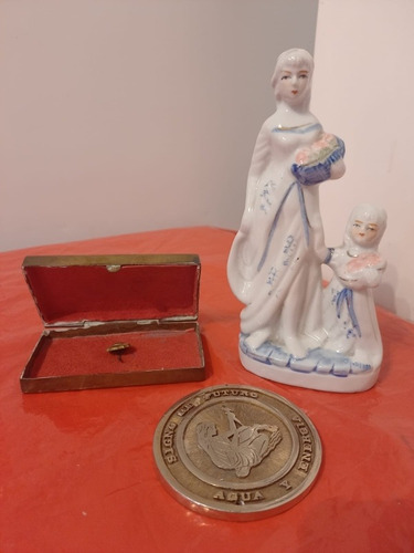 Set De Habre Carta,estatua,medalla Y Caja Con Boton Antiguos