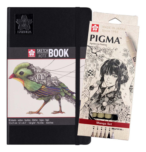 Sketchbook Sakura Blanco Crema 13x21 + Set Tiralineas Manga