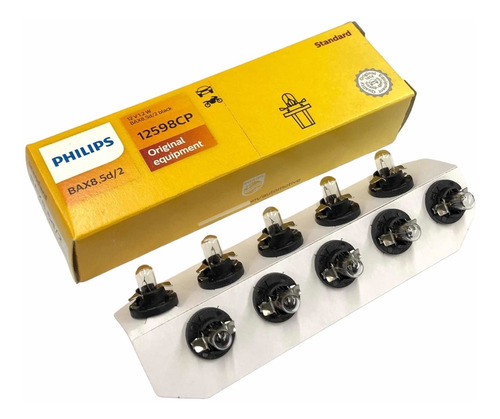 Caja 10 Mini Focos Halógeno Philips 12v Bax8,5d/2 B8.5d 1.2w