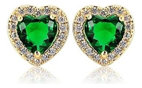 Finos Aretes Broqueles Corazón Swarovski Oro 14k Lam Estuche