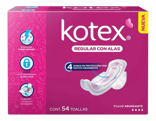 Toallas Femeninas Kotex Regular Con Alas 54 Pzas