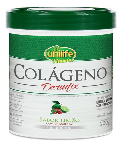 Colágeno Hidrolisado Dermfix 200g - Unilife (sabores) Sabor Limão C/ Cranberry