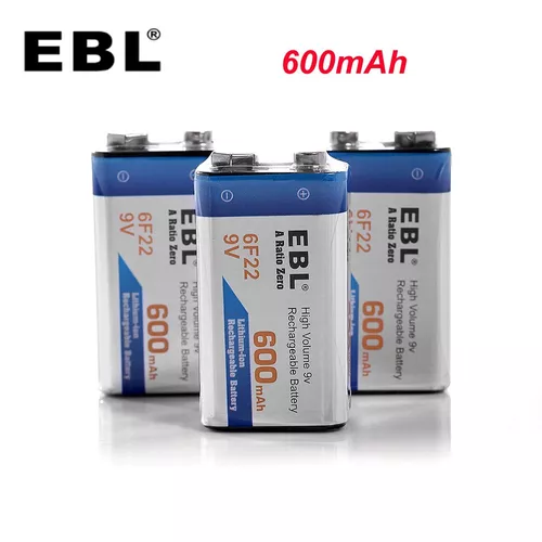 EBL Baterías recargables de 9 V Baterías de iones de litio de 9 voltios de  iones de litio de 600 mAh (4 paquetes)