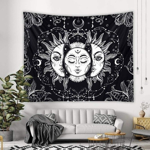 Imagen 2 de 5 de Tapiz Paño Carta Tarot The Moon & The Sun Sol Luna - Grande