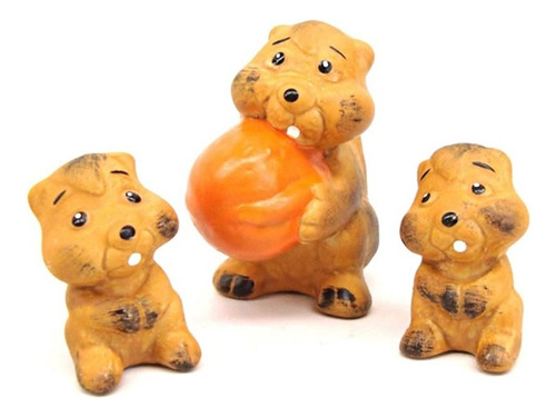 Familia Miniatura Esquilo De Ceramica Cor Decorado