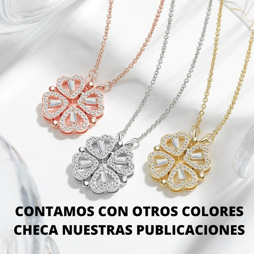 Imagen 3 de 9 de Collar Doble Vista Dorado Dije Corazones Amor Trébol Mujer