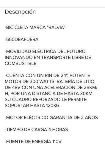 Imagen 2 de 5 de Bicicleta Eléctrica Ralvia Rin 24