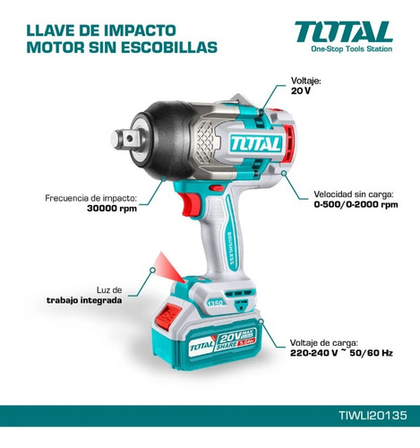 Llave De Impacto Inalámbrica 20v Brushless 1350 Nm + 3 Tubos