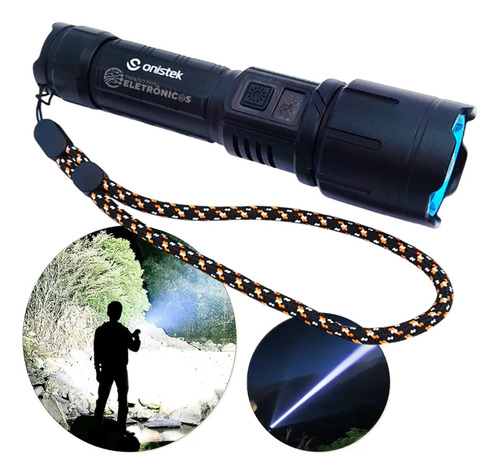 Lanterna Zoom Led Recarregável Com 4 Modos Luz Piscante Ip45