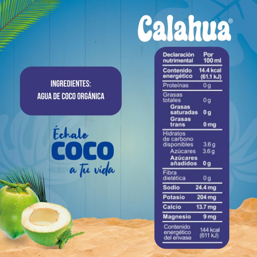 Calahua Acapulcoco Agua De Coco Orgánica 6pzas De 1 Lt