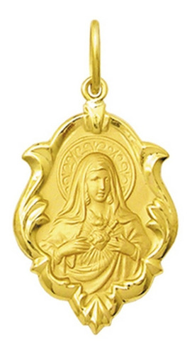 Medalha Coração De Maria Ouro 18k 750 1,5 Cm Verso Liso