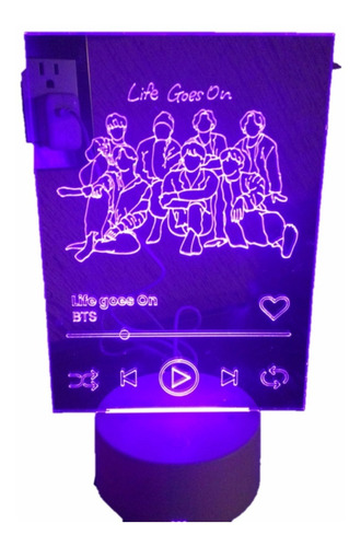 Lámpara Led De Acrílico De Bts Placa Spotify Life Goes On