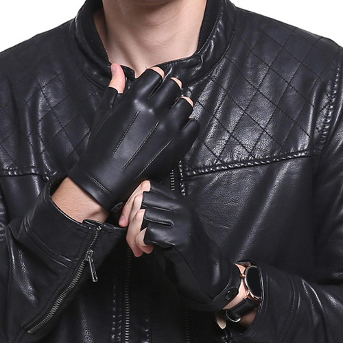 4 Guantes De Medio Guantes De Cuero Pu A Prueba De Golpes