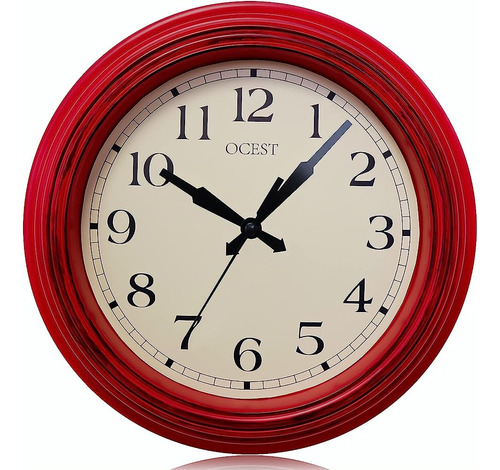 Ocest 9-inch Retro Rojo Pequeño Reloj De Pared De Cocina, Si