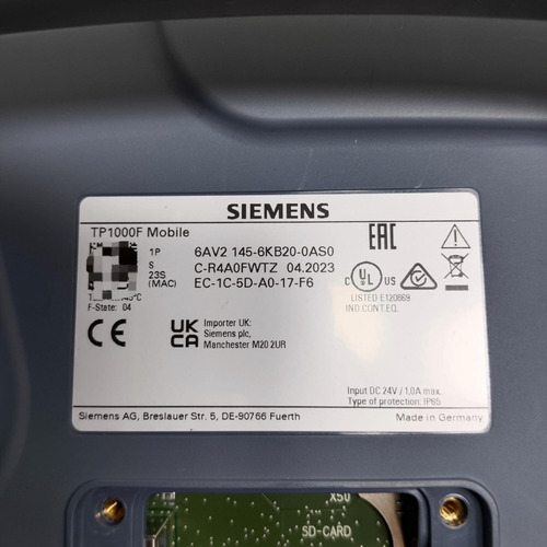 Siemens 6av2145-6kb20-0as0 Simatic Hmi Tp1000f Mobile 10.0