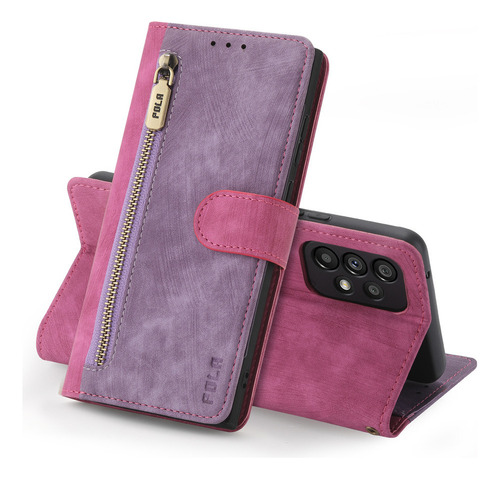 Tarjetero Con Cremallera, Funda De Cuero Tipo Cartera Para