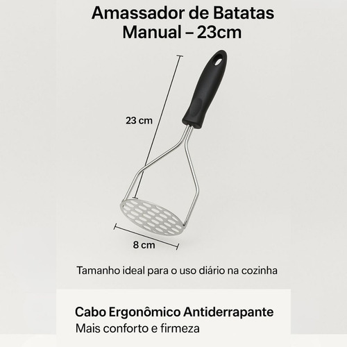 Amassador De Amassar Batata Legumes Cenoura Tomate Aço Inox