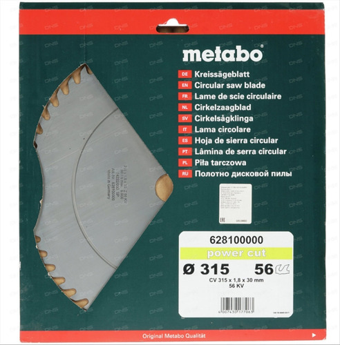 Hoja Disco De Sierra 315x30 Mm 56 Dientes Kv Aleman Metabo