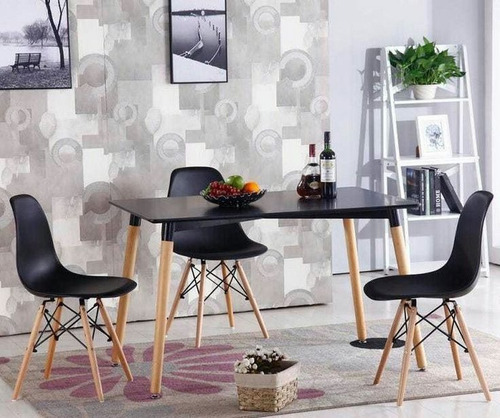 Mesa Eames 120 Cm X 80 Cm + 4 Sillas Eames Color Negras Negro Liso