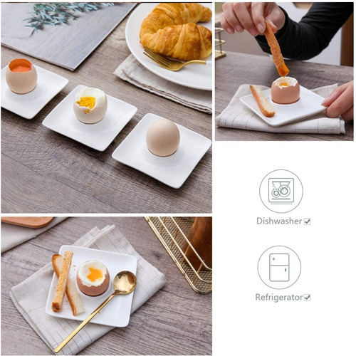Imagen 4 de 7 de Juego De 2 Hueveras Cuadradas De Porcelana, Color Blanco