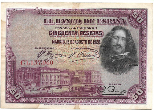 España 50 Pesetas 1928 Pick 75 Usado