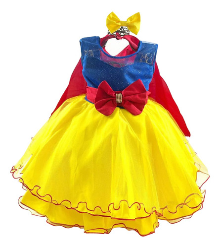 Vestido Fantasia Menina Infantil Branca De Neve Com Capa