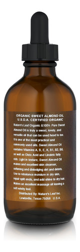 Aceite De Almendras Natures Leaf, 100% Orgánico Puro, 120 Ml