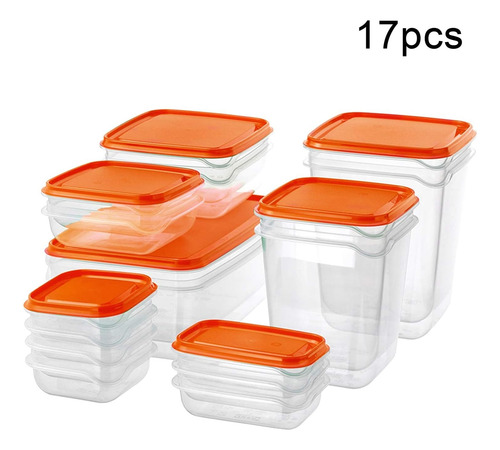 Set 17 Tuppers Contenedores De Alimentos Multitamaño Colores Naranja