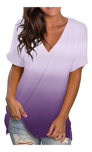 Loveely Camiseta Para Mujer Blusa Color Degradado Jersey V