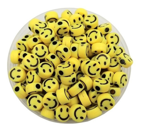 50 Cuentas Plásticas Redondas Amarillas Smiley Emoji 1 Cm