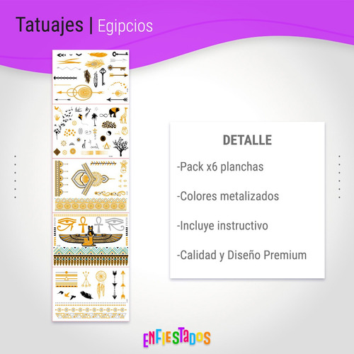Tatuaje Metalizado Tattoos Temporal Adulto Disfraces Diseños Egipcios