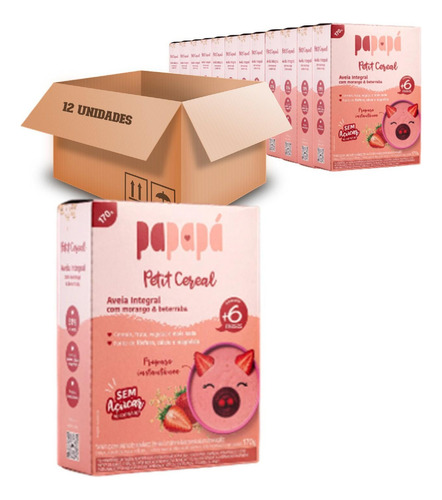 Kit 12un Petit Cereal Aveia Papapá Morango E Beterraba 170g