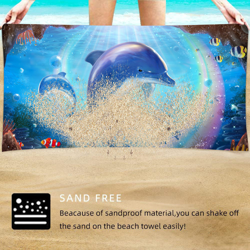 Toalla De Playa Con Estampado De Microfibra, Estilo Delfin1