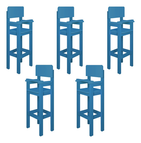 Kit 5 Cadeiras Alta Refeição Infantil Mdf Azul Claro