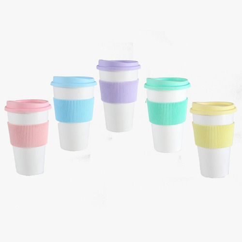 Imagen 2 de 6 de 40 Vaso Térmico Mug Jarro 300 Ml Tapa Faja Colores Pastel
