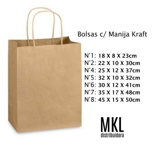 Bolsa Papel Madera Con Manija N°1 - (18x8x20cm) - Pack X50u