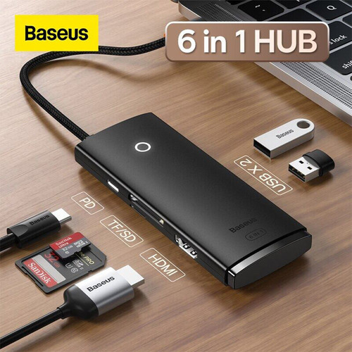 Hub Baseus Usb Tipo-c 6 Puertos (2xusb 3.0/1xtipo-c/sd/hdmi)
