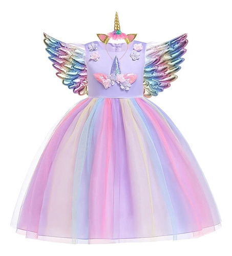 Vestido De Unicornio Para Niñas  Con Apliques De Flores  Ves