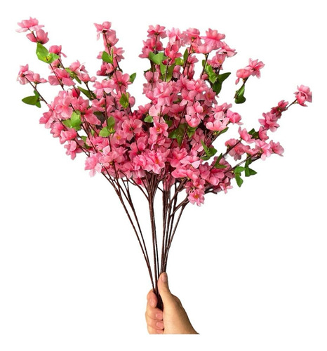 5 Galhos Cerejeira Pessegueiro  Rosa Artificial 65cm Flores